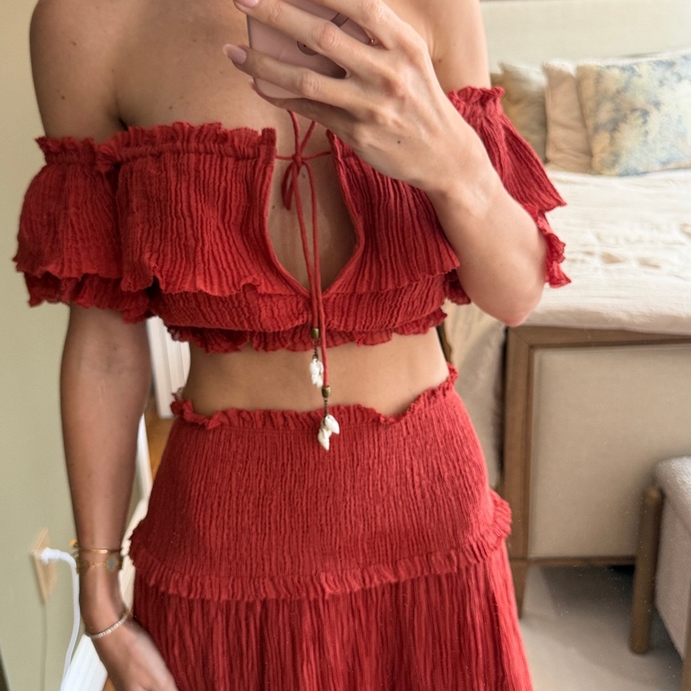 Zimmermann Off-Shoulder Smocked Maxi Set - Picture 2 of 5